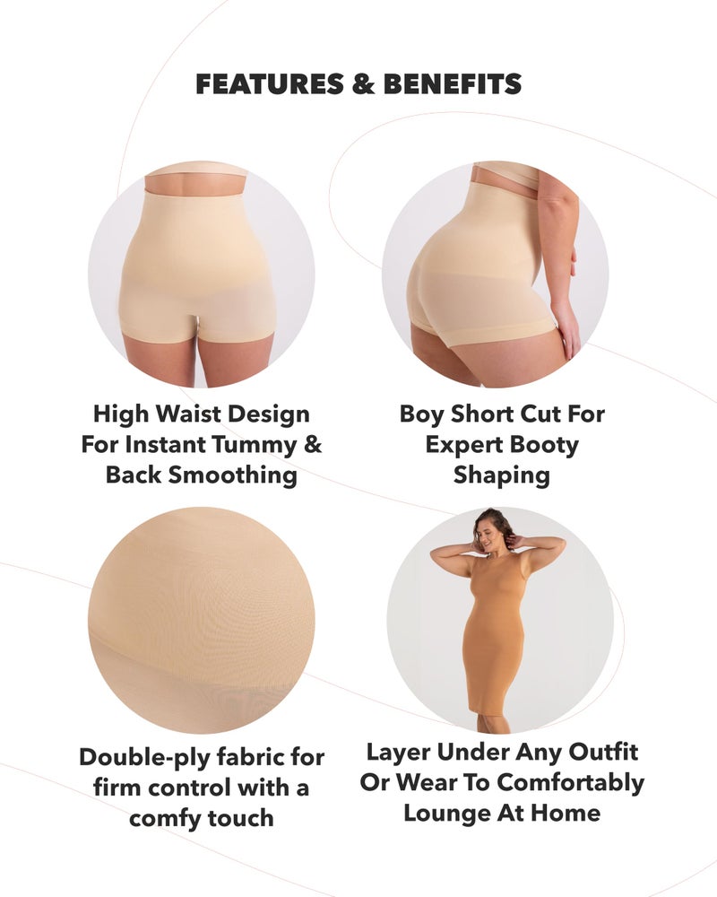 SHAPERMINT شورت شابيرمينت عالي الخصر - ملابس داخلية مشدودة للنساء - شورتات تحكم عالية الضغط للتحكم في البطن للنساء بلون نود - Image 4