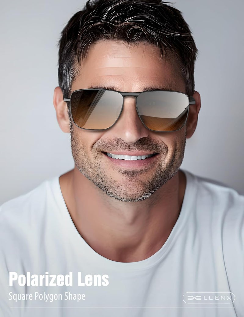 LUENX Rectangular Polarized Aviator Sunglasses for Men Retro Pilot Shades Driving UV400 Protection - Image 2