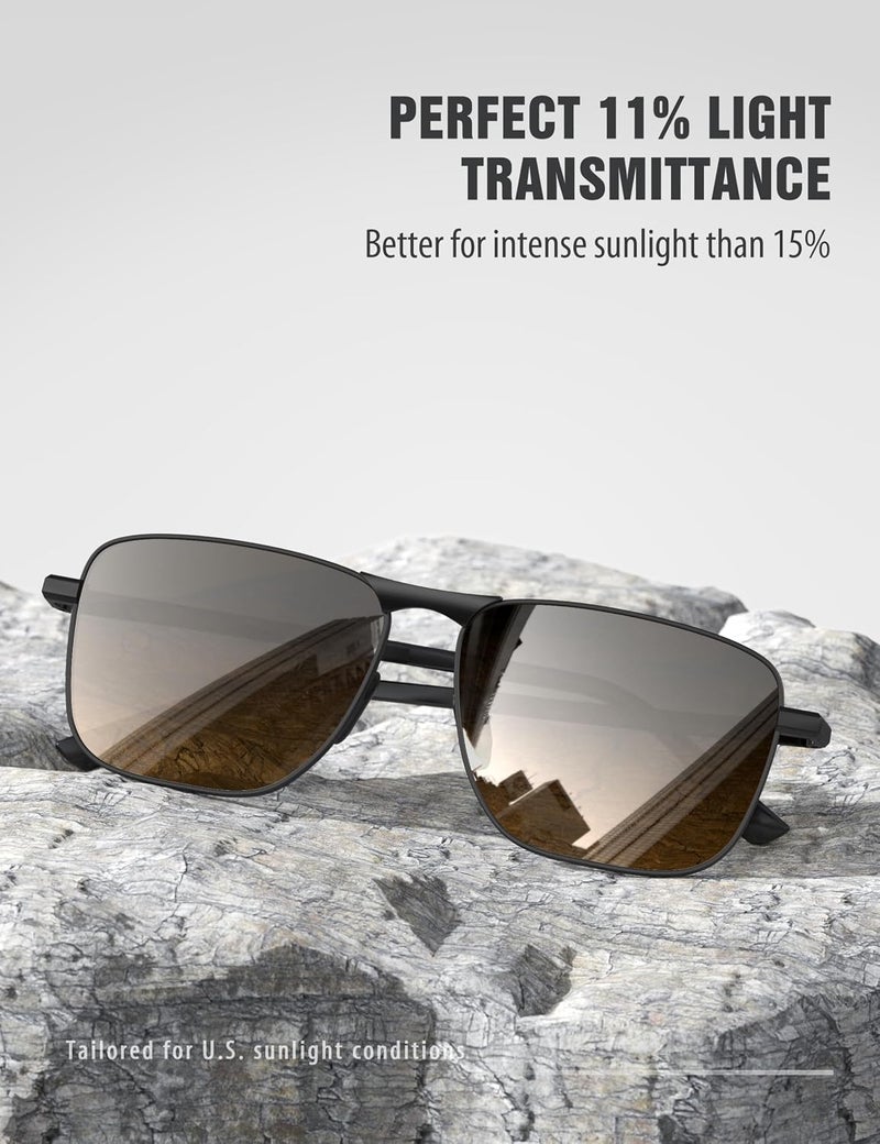 LUENX Rectangular Polarized Aviator Sunglasses for Men Retro Pilot Shades Driving UV400 Protection - Image 3