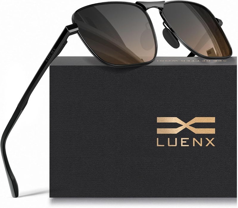 LUENX Rectangular Polarized Aviator Sunglasses for Men Retro Pilot Shades Driving UV400 Protection - Image 1