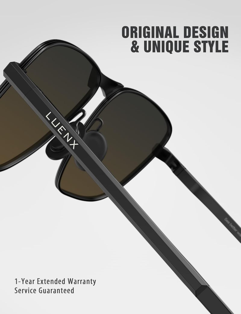 LUENX Rectangular Polarized Aviator Sunglasses for Men Retro Pilot Shades Driving UV400 Protection - Image 4