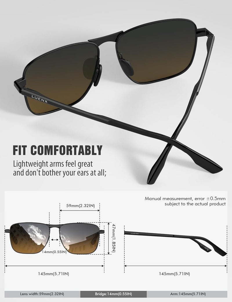 LUENX Rectangular Polarized Aviator Sunglasses for Men Retro Pilot Shades Driving UV400 Protection - Image 5