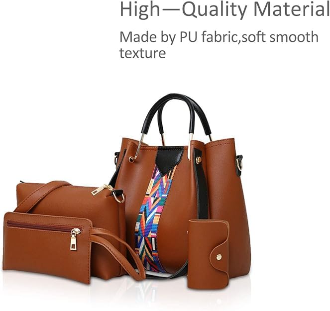 Saiyam Women's Handbag Set with Colourful Strap, 4 Pieces, Includes Shoulder Bag, Clutch, Card Holder and Wallet (Brown) - Image 5