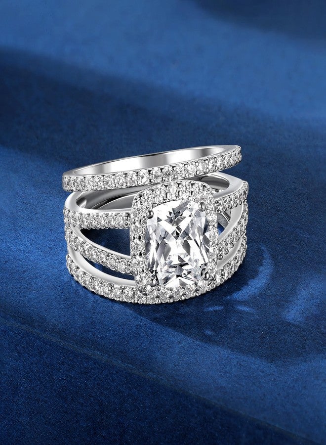 MDFUN 18K White Gold Plated Cubic Zirconia Square Halo Wedding Engagement Promise Eternity Ring for Women, 8, Gemstone, Cubic Zirconia - Image 5