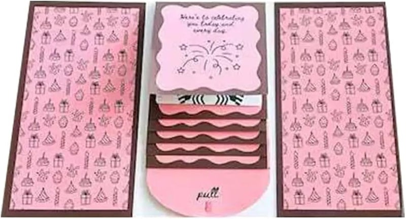 مجموعة بطاقات هدايا عيد الميلاد الوردية المصنوعة يدويًا على شكل شلال، مجموعة من 6 بطاقات للعام الجديد - Image 1