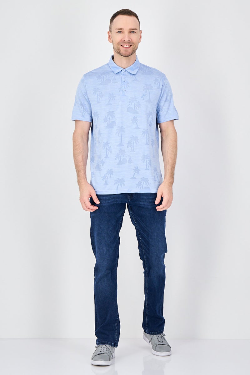 Palm Beach Men Regular Fit Mesh Short Sleeve Polo Shirt, Light Blue - Image 4