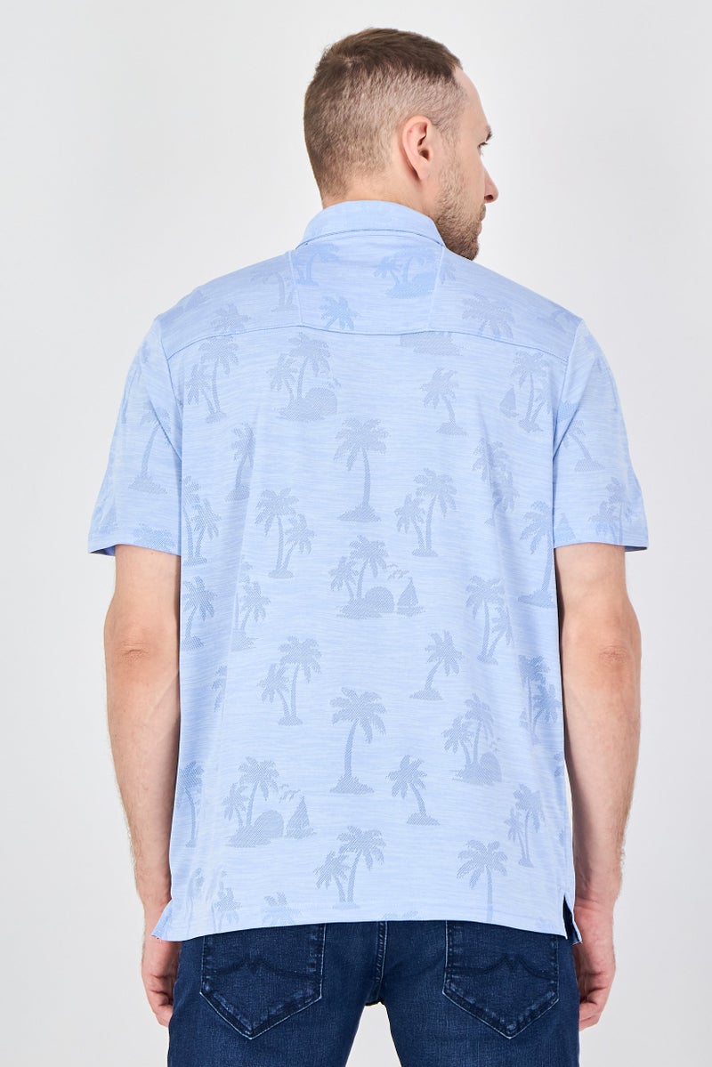 Palm Beach Men Regular Fit Mesh Short Sleeve Polo Shirt, Light Blue - Image 3
