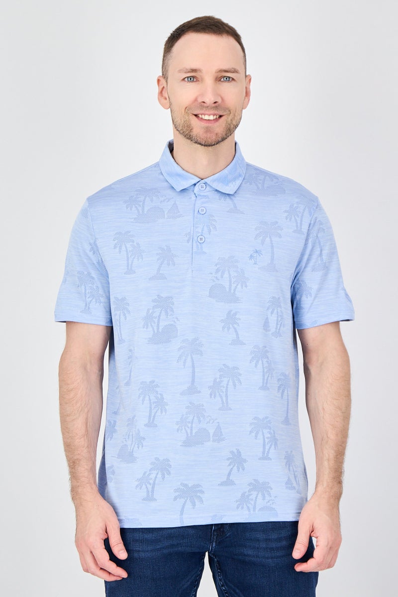 Palm Beach Men Regular Fit Mesh Short Sleeve Polo Shirt, Light Blue - Image 1