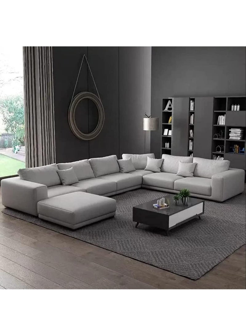KARNAK Rome Latest Wooden Furniture Designs U-Shaped Sectional Sofa Living Room Leather Sofa Set Furniture (Light Grey)  - Image 1