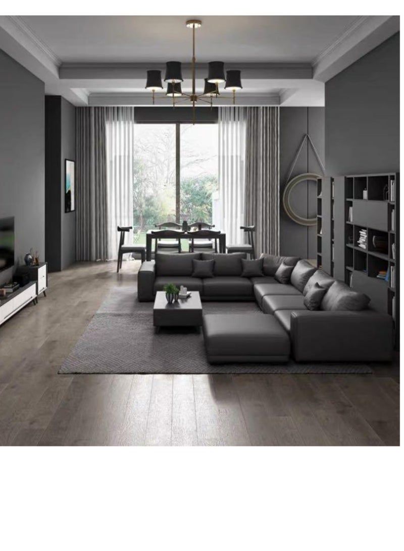 KARNAK Rome Latest Wooden Furniture Designs U-Shaped Sectional Sofa Living Room Leather Sofa Set Furniture (Light Grey)  - Image 4