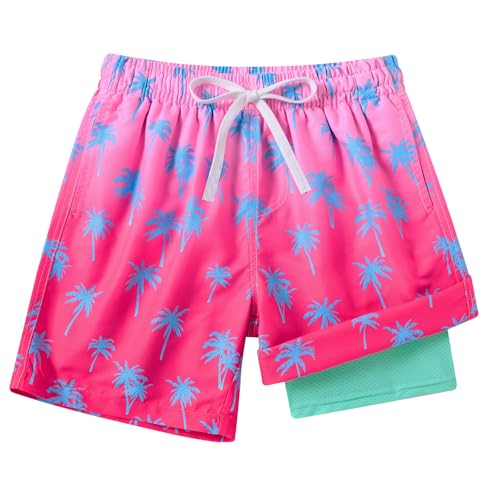 swimsobo Boys Swimming Trunks for Size 10-12 Years Kids Hawaiian Swim Shorts Compression Pink Boardshorts Bathing Suits - Image 1