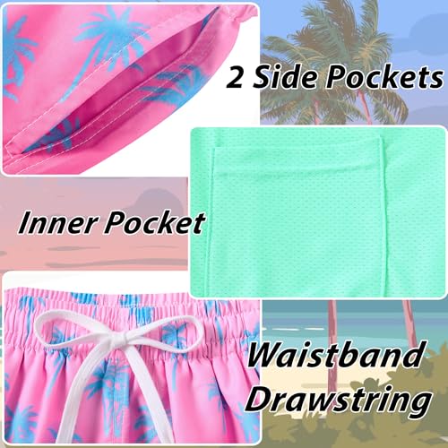 swimsobo Boys Swimming Trunks for Size 10-12 Years Kids Hawaiian Swim Shorts Compression Pink Boardshorts Bathing Suits - Image 3