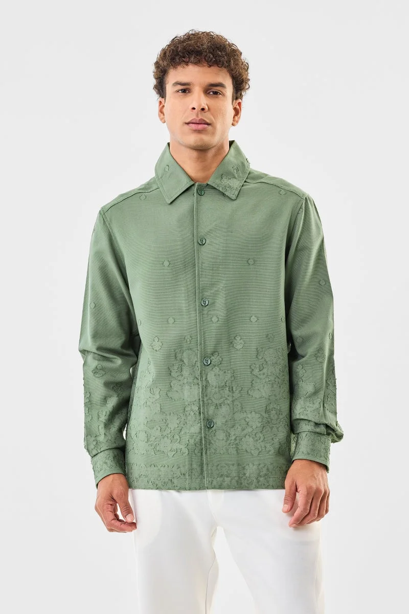 SNITCH Sage Green Floral Long Sleeve Regular Fit Overshirt