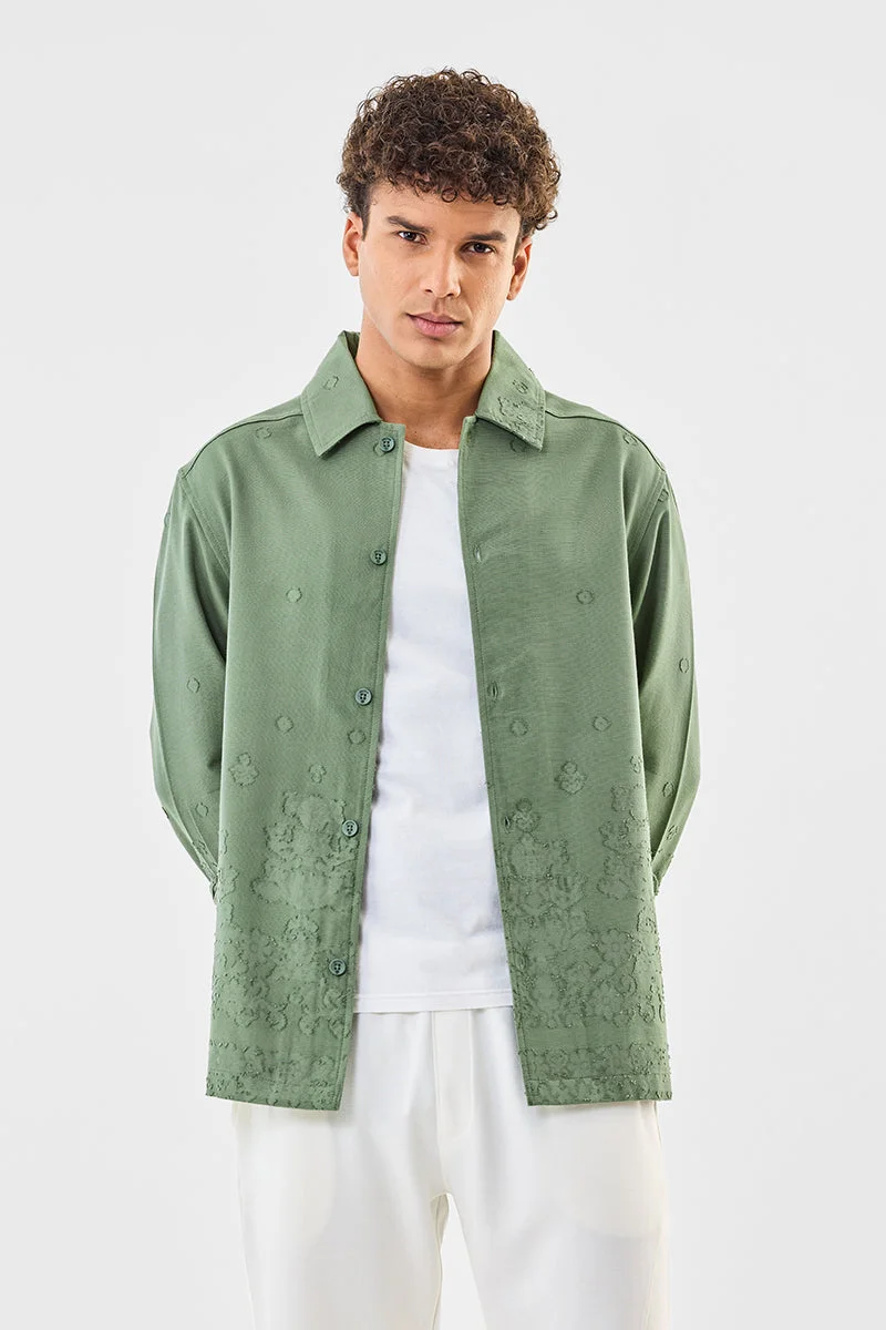 SNITCH Sage Green Floral Long Sleeve Regular Fit Overshirt