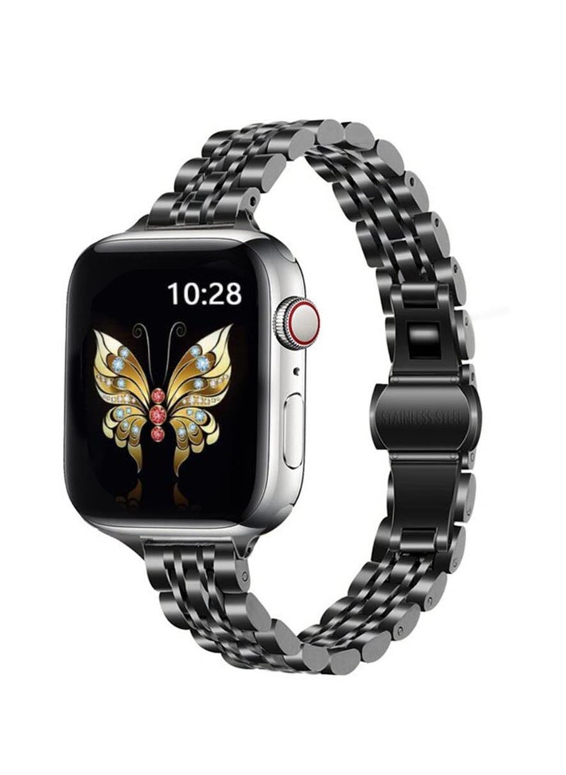 O Ozone Slim Metal Straps For Apple Watch Series 10 | Ultra 2 | 8 Ultra | 9 | 8 | 7 | 6 , 49/46/45/44/42mm Stainless Steel Metal Wristband Smartwatch Band -Black  - Image 1