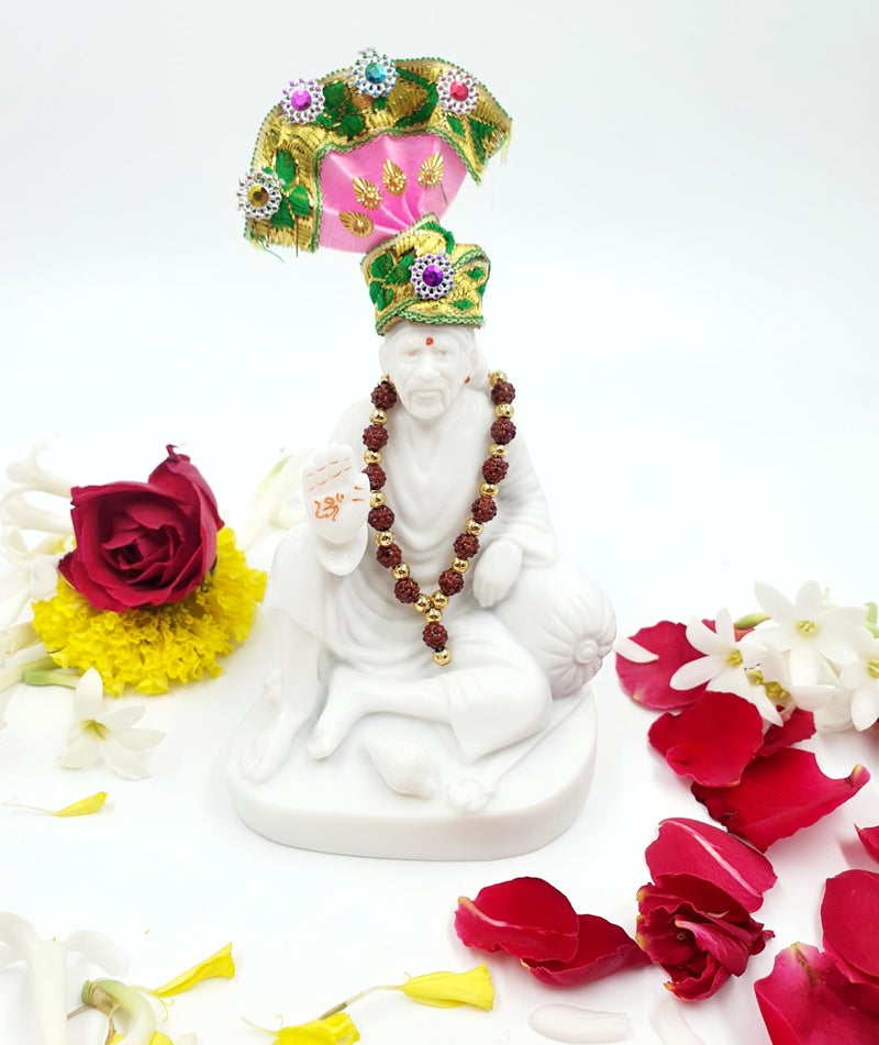 Hemant art Shirdi Sai Baba Dwarkamai Idol,Murti,Statue Sitting on Stone ...5 inch White - Image 1