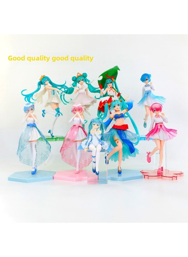 Anime Beautiful Girl Luminous Crystal Dress Remram Green Leaf Dancer Hatcho Doll Ornaments Small Hand-held Wholesale-Color:Blue Skirt Rem Boxed  - Image 2