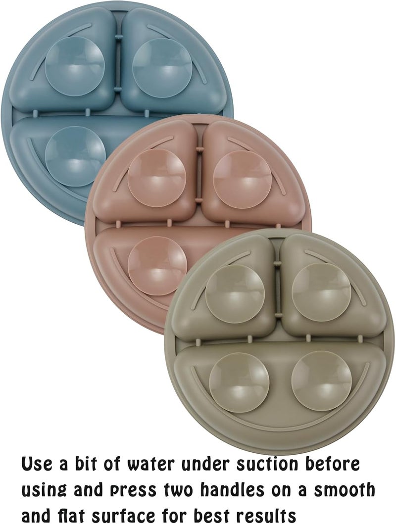 PandaEar Baby Feeding Set 3 Pack Toddler Plates with 3 Spoons 100 Silicone Divided Suction Plate for Babies BPAFree Dishwasher and Microwave Safe BlueRedBrown - Image 4