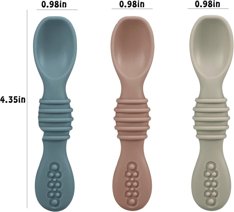 PandaEar Baby Feeding Set 3 Pack Toddler Plates with 3 Spoons 100 Silicone Divided Suction Plate for Babies BPAFree Dishwasher and Microwave Safe BlueRedBrown - Image 2