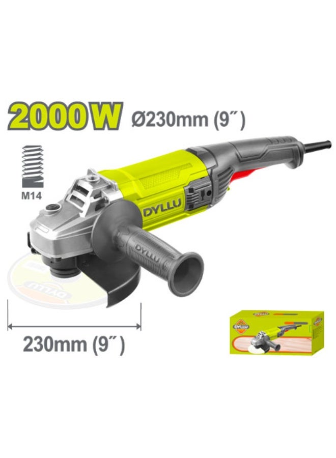 DYLLU 2000W Heavy-Duty Angle Grinder - 230mm (9 Inch) Industrial Grinding Machine, M14 Spindle, High Power for Construction & Fabrication