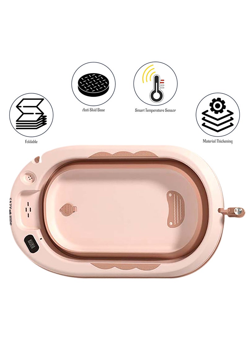 Eazy Kids حوض استحمام قابل للطي مع تحكم في درجة الحرارة ومراقبة ذكية لدرجة الحرارة ووعاء شطف لشامبو رأس الطفل - برتقالي - Image 4