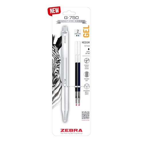 Zebra Pen G-750 Retractable Gel Pen, Pearl White Brass Barrel, Textured Grip, 0.7mm, 1-Pack with Refills (49801) - Image 1