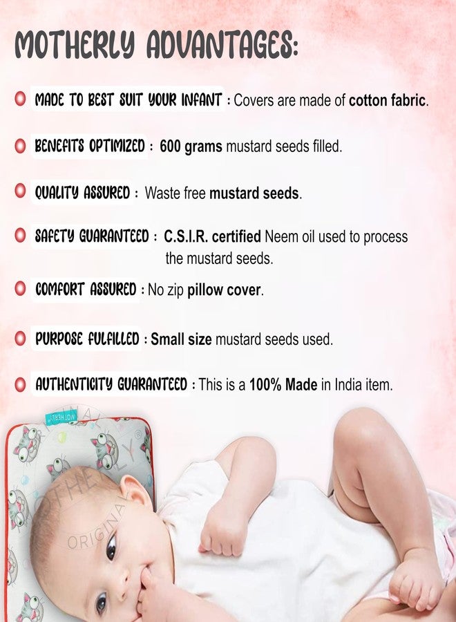 Motherly Mustard Pillow for Baby 0 to 6 Months | Adjustable Filling | Rai Seeds Head Shaping Pillow for New Born for Preventing Flat Head Syndrome-Cat - Image 3