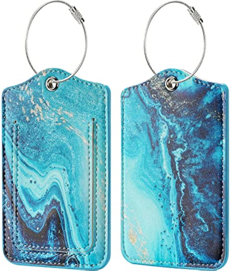 Luggage Tag for Suitcases TSA Approved, JOTO Unique Suitcase Tags Luggage Identifier for Travel, PU Leather Privacy Protection Bag Labels with Stainless Steel Loop Name Address Card -2 Pack - Image 2