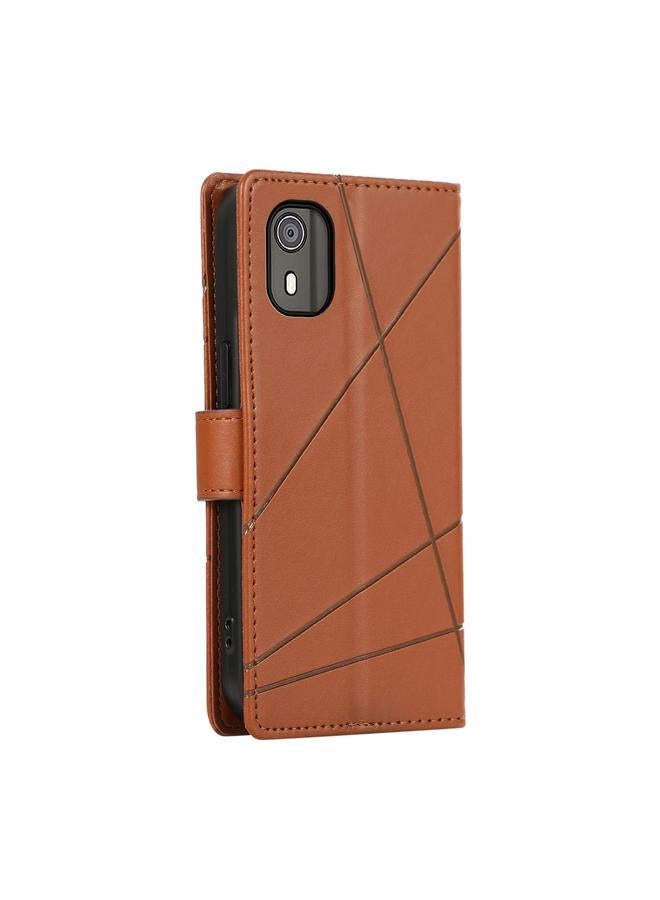 S-TOP Case For Nokia C02 PU Genuine Leather Texture Embossed Line Phone Case - Image 3