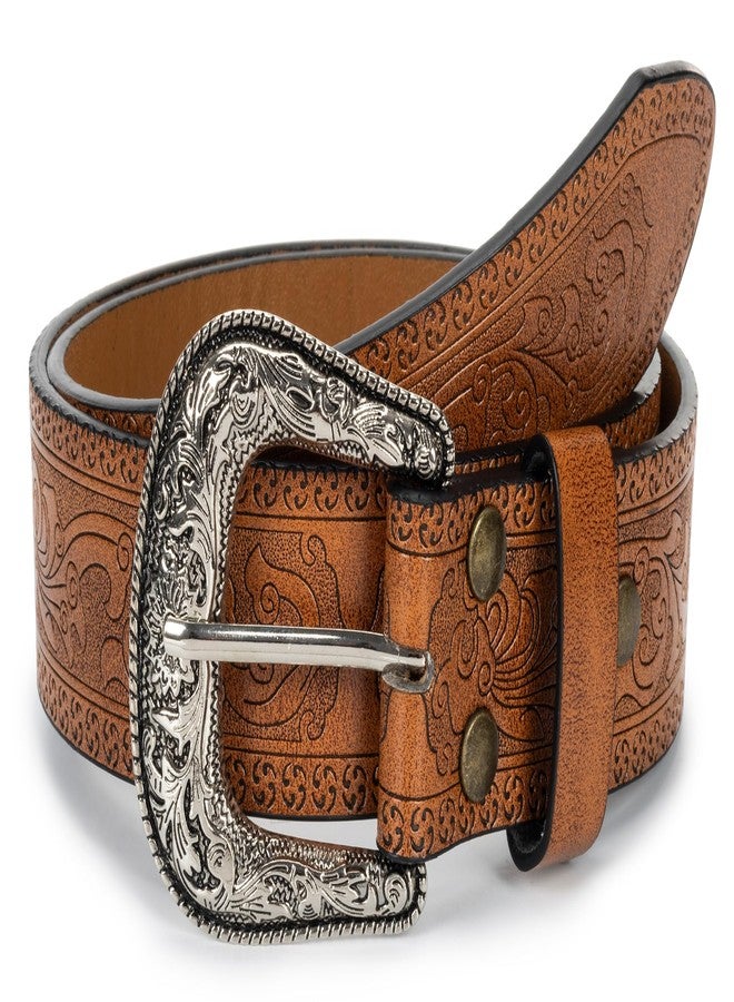 إيوهاك حزام رعاة البقر الغربي العتيق من إيوهاك للنساء والرجال، أحزمة ريفية، أحزمة من الجلد الصناعي مع مشبك منحوت، يناسب مقاس الخصر من 28 إلى 38 بوصة (بني، متوسط). - Image 1