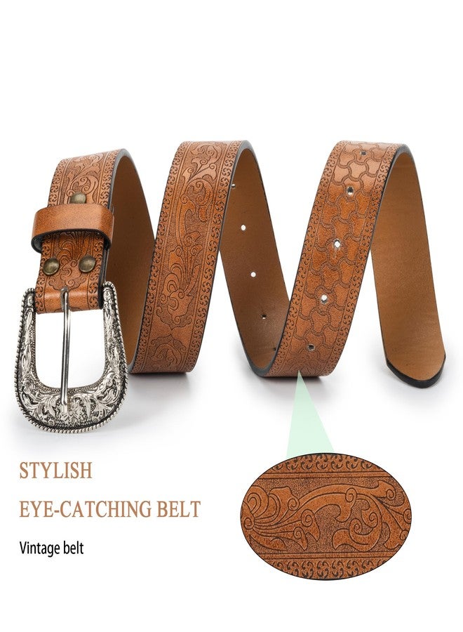 إيوهاك حزام رعاة البقر الغربي العتيق من إيوهاك للنساء والرجال، أحزمة ريفية، أحزمة من الجلد الصناعي مع مشبك منحوت، يناسب مقاس الخصر من 28 إلى 38 بوصة (بني، متوسط). - Image 5