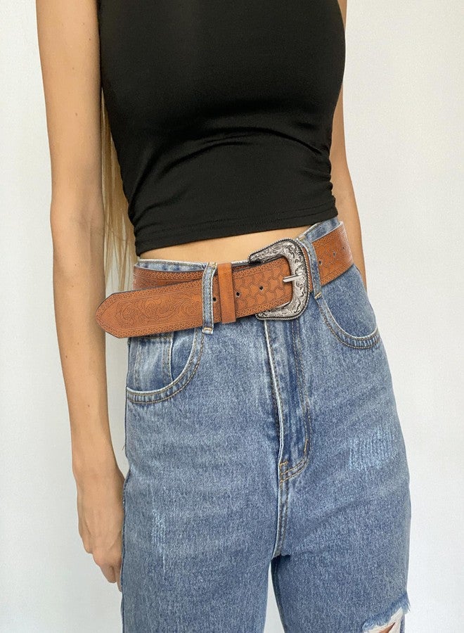 إيوهاك حزام رعاة البقر الغربي العتيق من إيوهاك للنساء والرجال، أحزمة ريفية، أحزمة من الجلد الصناعي مع مشبك منحوت، يناسب مقاس الخصر من 28 إلى 38 بوصة (بني، متوسط). - Image 2