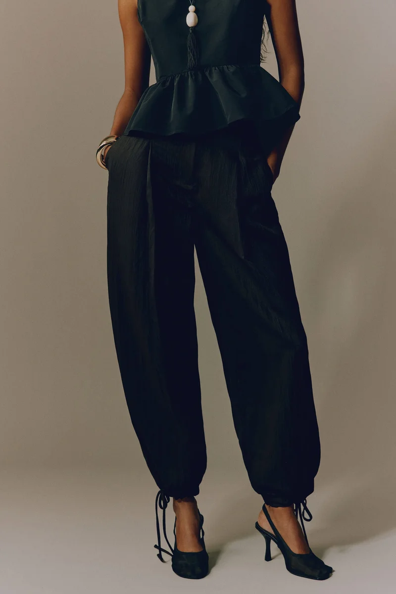 H&M Crinkled barrel-leg trousers