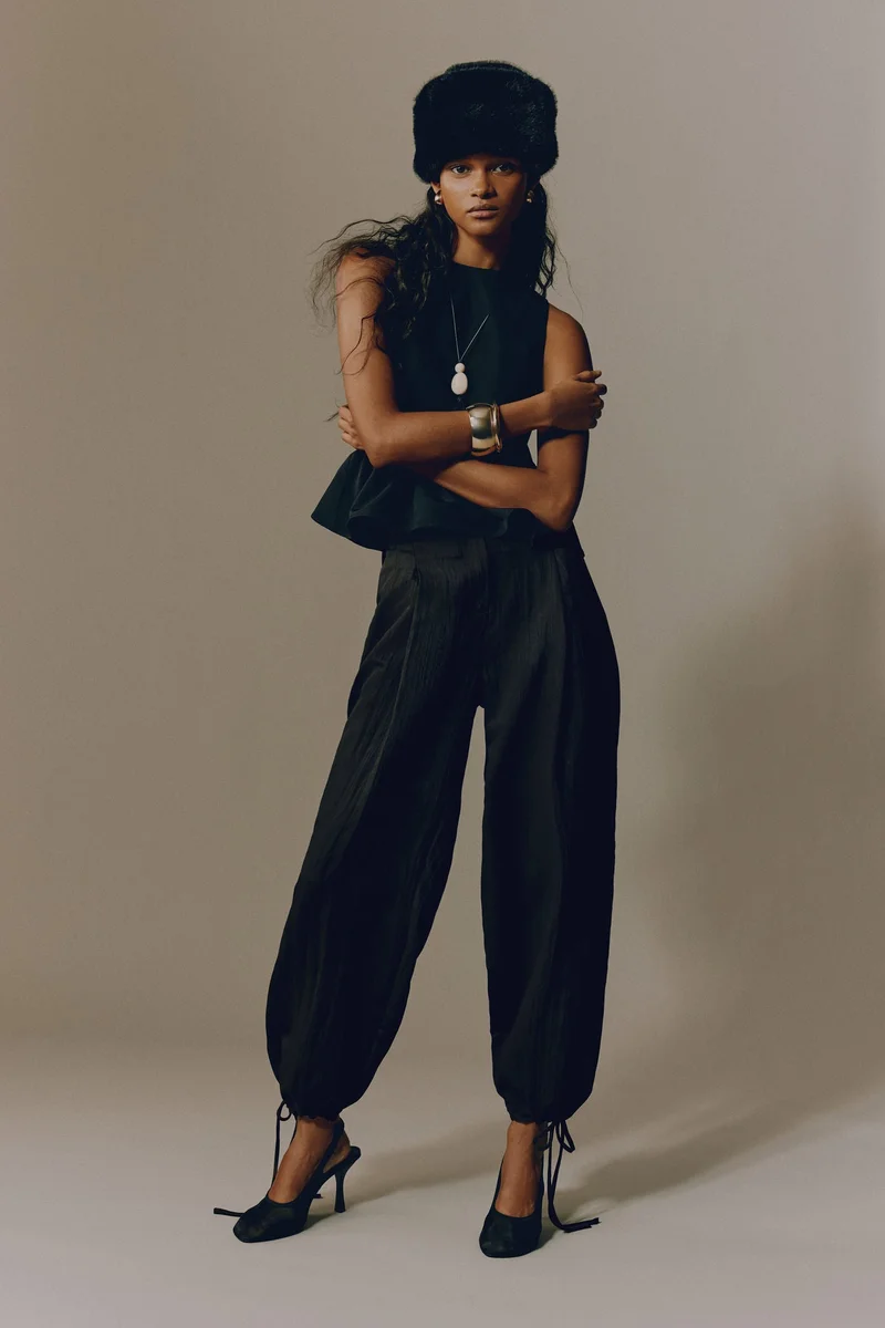 H&M Crinkled barrel-leg trousers