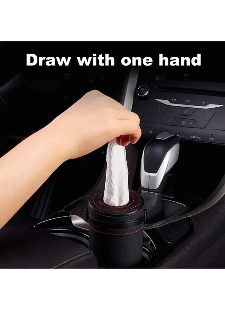 CARONIC 1 Pcs Cylinder Tissue Box for Car, Leather Tissue Box Holder ,Car Interior Leather Tissue Cup Black  - Image 5