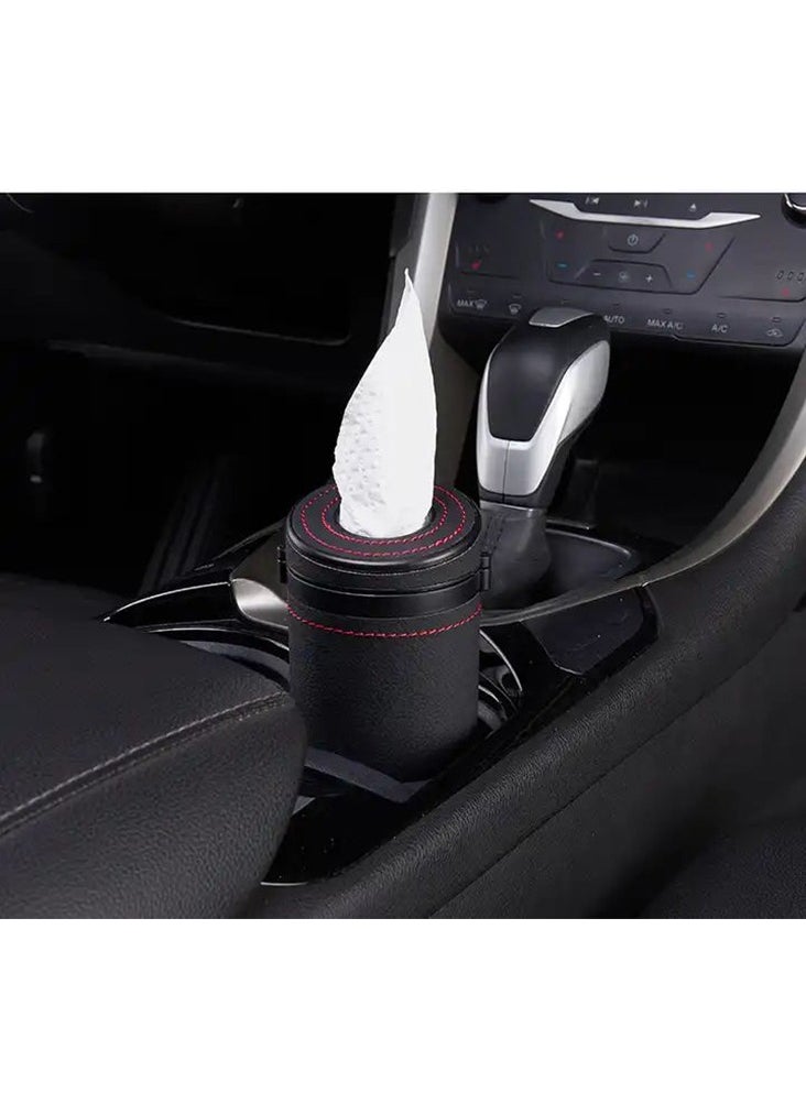 CARONIC 1 Pcs Cylinder Tissue Box for Car, Leather Tissue Box Holder ,Car Interior Leather Tissue Cup Black  - Image 4