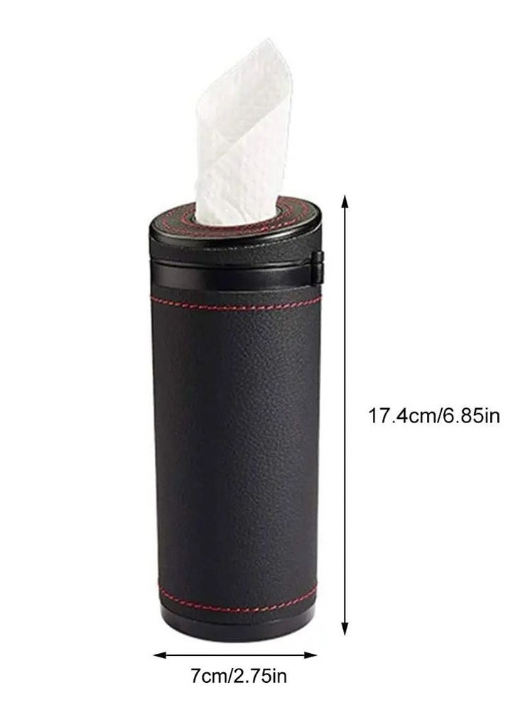 CARONIC 1 Pcs Cylinder Tissue Box for Car, Leather Tissue Box Holder ,Car Interior Leather Tissue Cup Black  - Image 2