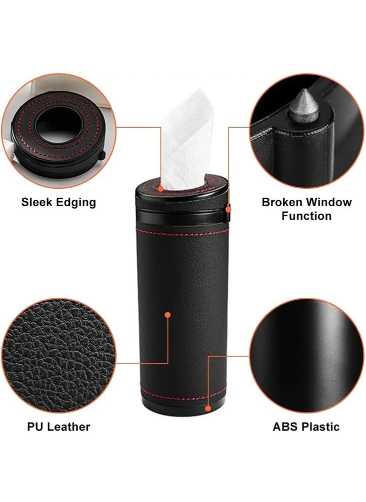 CARONIC 1 Pcs Cylinder Tissue Box for Car, Leather Tissue Box Holder ,Car Interior Leather Tissue Cup Black  - Image 3