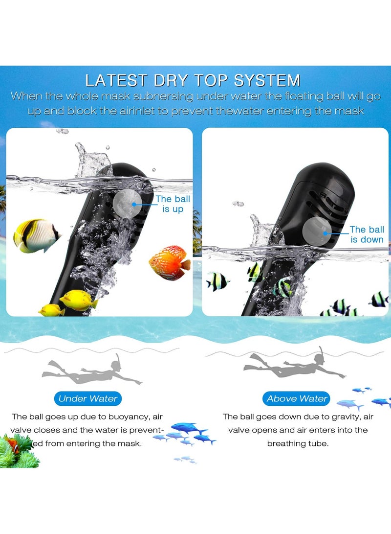 ساكن قناع غوص لكامل الوجه، مجموعات انبوب تنفس قابل للفصل مع رؤية بانورامية 180 درجة - قناع غوص مضاد للضباب ومضاد للتسرب، احزمة قابلة للتعديل للبالغين والشباب - Image 2