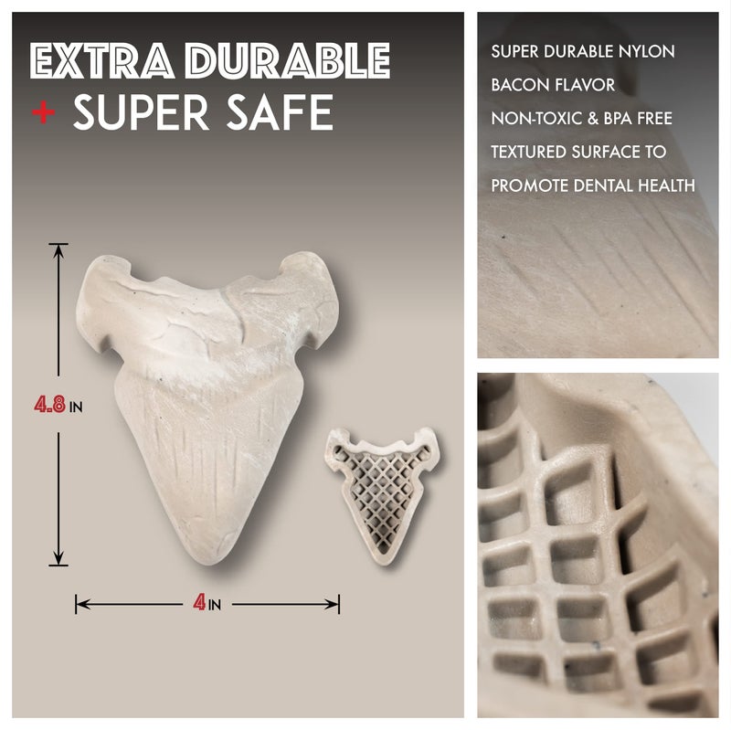 Hyper Pet Fossil Durable Dog Slow Feeder, Chew Toy, Interactive, Bacon Flavored Long Lasting for Aggressive Chewers, Megalodon Tooth, for All Breeds - Image 4
