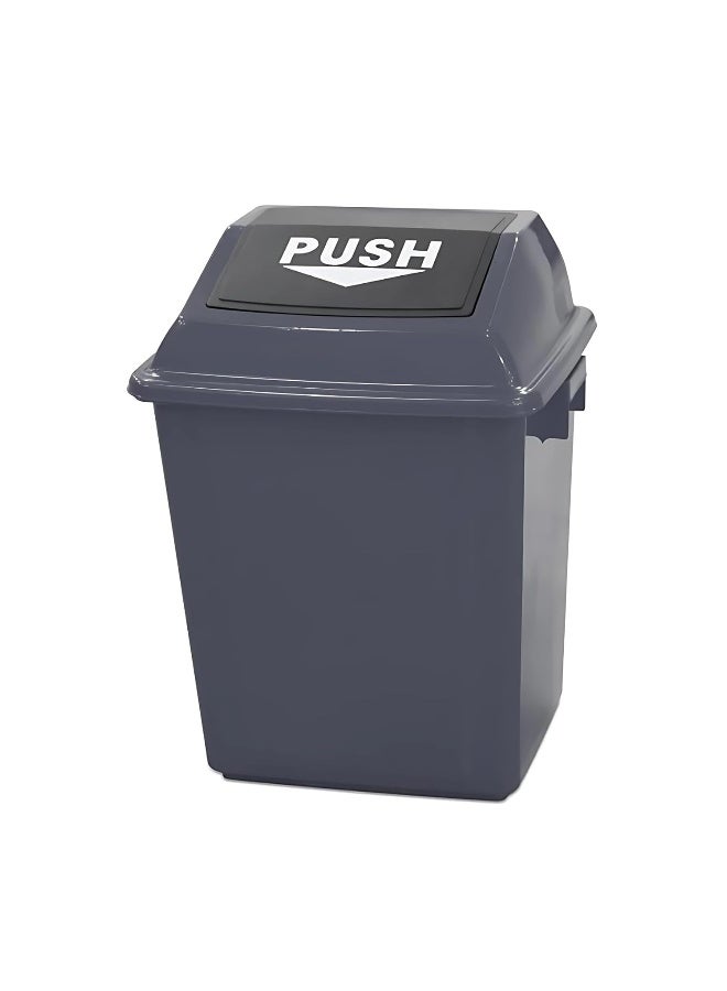 AKC Square Plastic Push-Lid Waste Bin - 25L - Durable, Color-Coded Trash Can for Office, Commercial, Home - Space-Saving Design - Grey