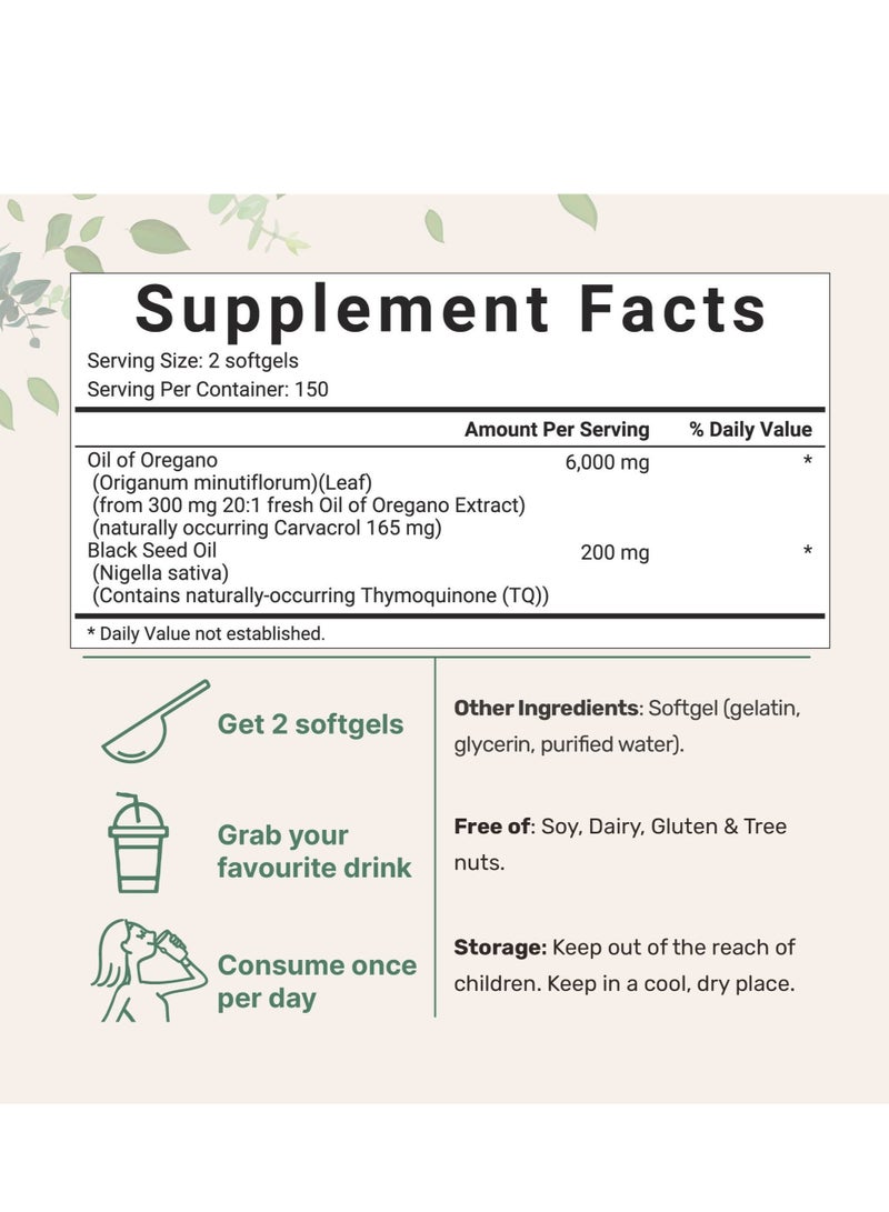 Oil 180 softgels  of Oregano Softgels,Oregano and Black Seed  Gel Capsules,Organic Oregano  Supplement Capsules,Non-GMO (1Bag) - Image 3
