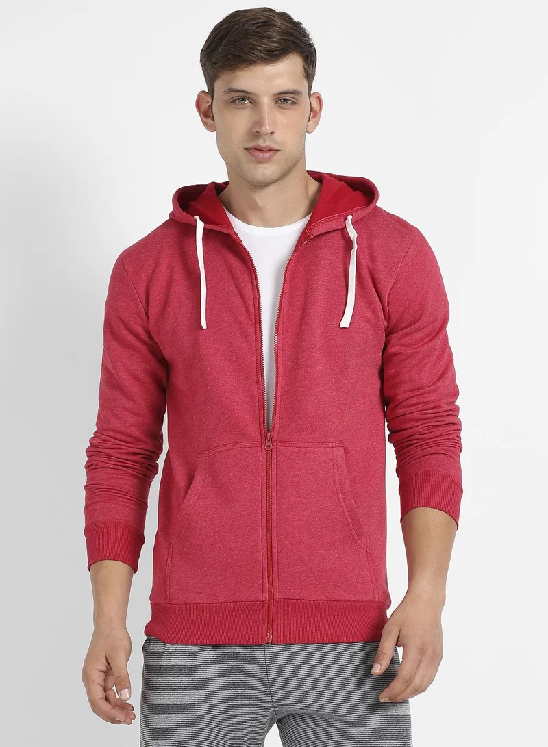 كامبوس سوترا هوديي رجالي باللون الأحمر بسحاب أمامي مع رباط متباين