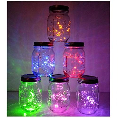 6 Pack Mason Jar Lights 20 LED Solar Cold White Fairy String Lights Lids Insert for Garden Deck Patio Party Wedding Christmas Decorative Lighting Fit for Regular Mouth Jars