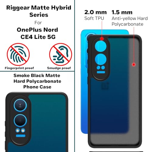 RIGGEAR Shockproof Sleek Hybrid Armor Back Cover Case Compatible with OnePlus Nord CE 4 Lite 5G (Smoke Black Matte PC + Black TPU Bumper) - Image 3