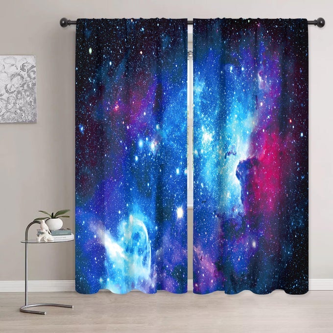Galaxy Outer Space Nebula Curtains 2 Panels 42 x 72 Inch Blue Rod Pocket Universe Planet Fantasy Starry Black Art Printed Living Room Bedroom Window Drapes Treatment Fabric WWCLLE