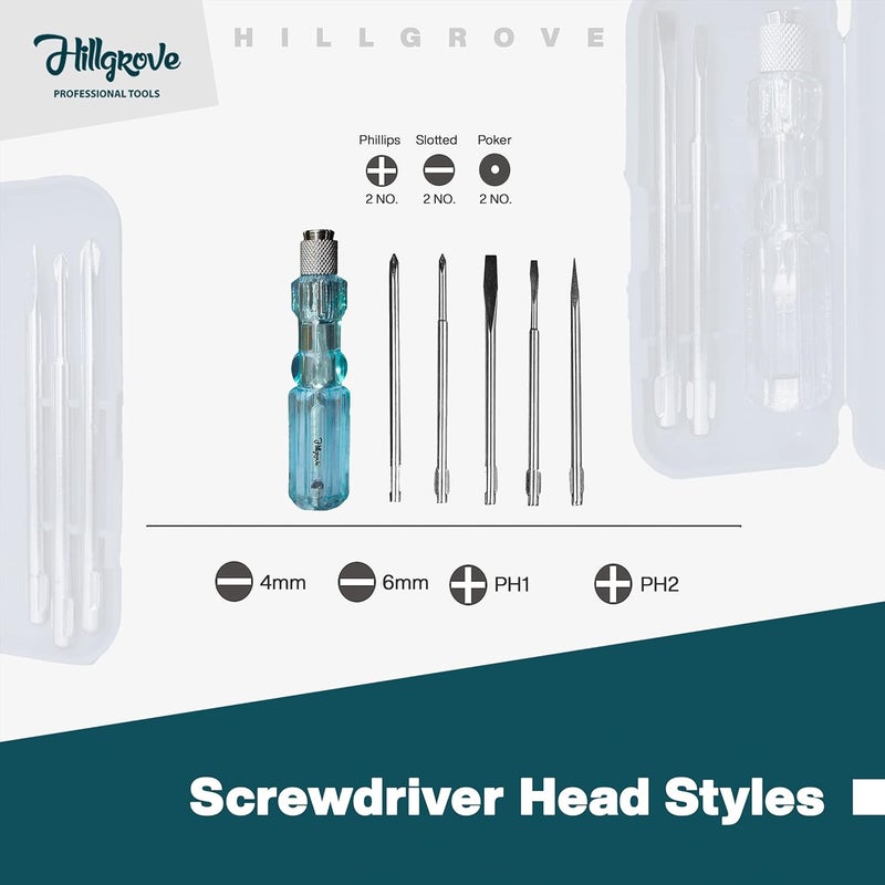 Hillgrove 5 in 1 AllPurpose Repair Screw Driver Tool Kit with Neon Bulb Combination Screwdriver Set Multicolour Pack of 5 - Image 3