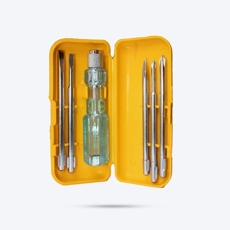Hillgrove 5 in 1 AllPurpose Repair Screw Driver Tool Kit with Neon Bulb Combination Screwdriver Set Multicolour Pack of 5 - Image 1