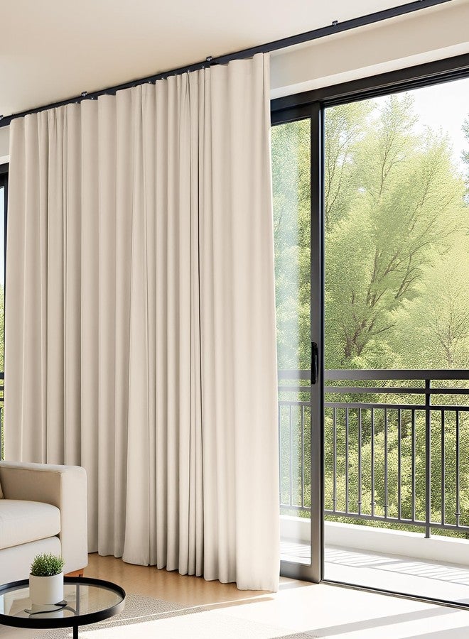 hoeflife Room Divider Curtains Flexible Ceiling Tracks Set Curtain Track Ceiling Mount Blackout Curtain for Living Room Bedroom Ceiling Curtain Rod Privacy Dividers Panels W100 x H108 Beige Drape & Black Rail - Image 2