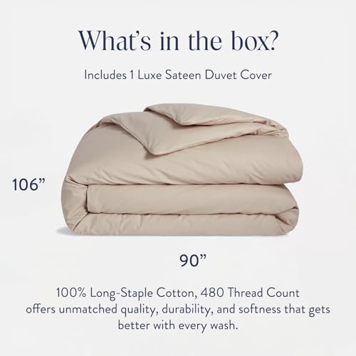 Brooklinen Luxury Sateen Duvet Cover - 100% Cotton, King/California King Size in Pebble with Extra-Long Corner Ties and Button Closure - Best King/Cali King Duvet Covers - Image 2